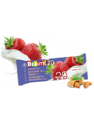 Beauty Fit Натуральные низкоуглеводные батончики с протеином 60гр Клубника Fresh