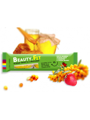 Beauty Fit Натуральные низкоуглеводные фруктово-ягодные конфеты с протеином 63г Облепиха- клубника