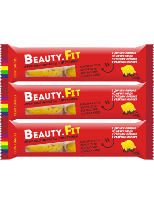 Beauty Fit Натуральные низкоуглеводные фруктово-ягодные конфеты с протеином3шт x 63г Лимон с Медом