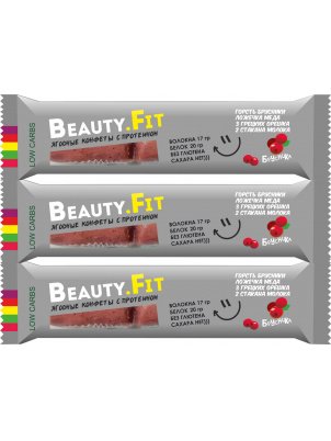 Beauty Fit Натуральные низкоуглеводные фруктово-ягодные конфеты с протеином 3шт x 63гр Брусника