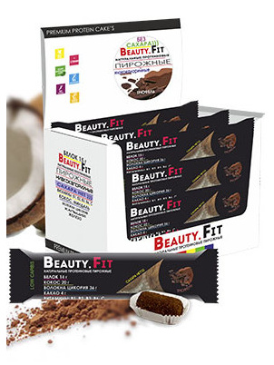 Beauty Fit Натуральные низкоуглеводные кокосовые пирожные с протеином 12шт х 66гр Трюфель