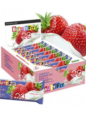 Beauty Fit Натуральные низкоуглеводные батончики с протеином 13шт х 60гр Клубника Fresh