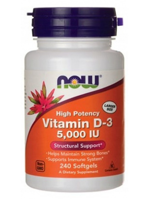 NOW  Vitamin D-3 5000 ME 240 softgel 240 капсул