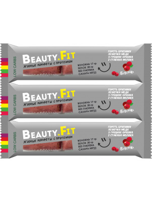 Beauty Fit Натуральные низкоуглеводные фруктово-ягодные конфеты с протеином 3шт x 63гр Брусника 3 шт.
