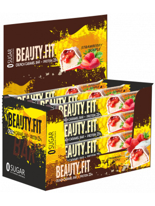 Beauty Fit Протеиновый батончик "Кранч карамель" 25% протеина,12 х 60г Клубника в белом шоколаде 12