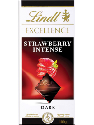 LINDT Excellence темный шоколад с кусочками клубники 100г
