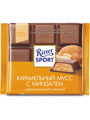Ritter Sport Шоколад молочный, Карамельный мусс с миндалем 100 г 100 г