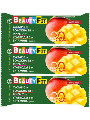 Beauty Fit Натуральные низкоуглеводные батончики с протеином 3шт х 60гр Манго Fresh