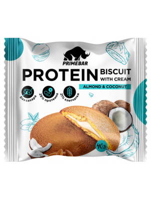 Prime Kraft Протеиновое печенье PRIMEBAR BISCUIT с начинкой, кокос и миндаль 10шт х 40г 10 шт.